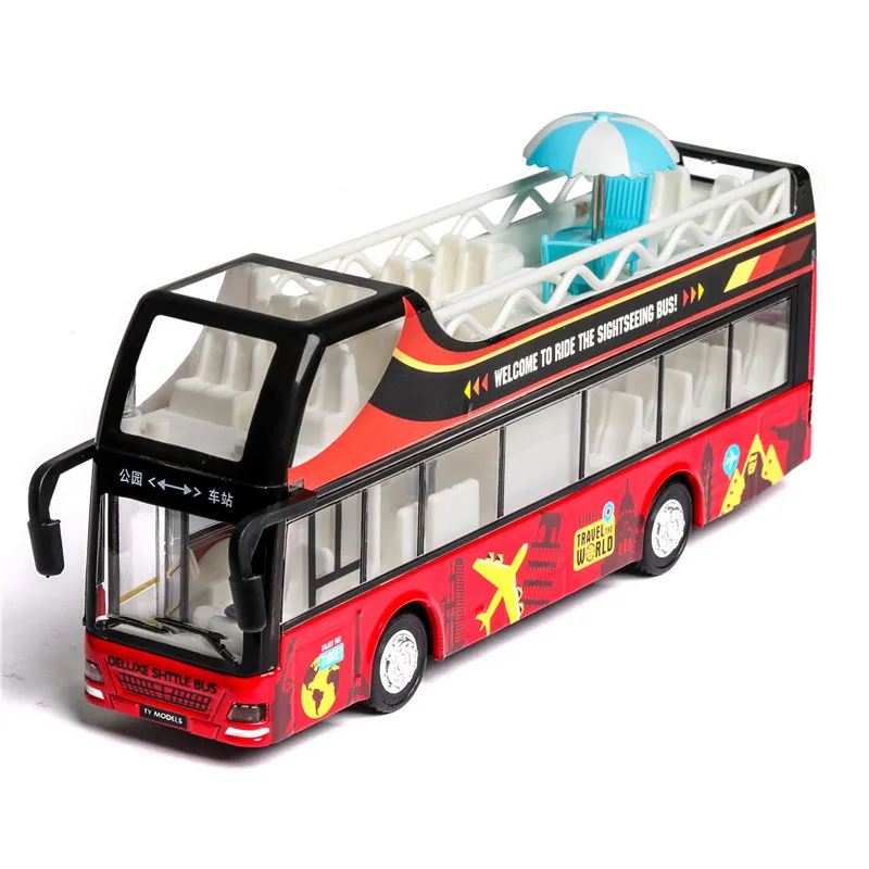 Simulation 1: 50 double-decker sightseeing voice broadcast bus model,die-casting sound and light pull back bus,free shipping