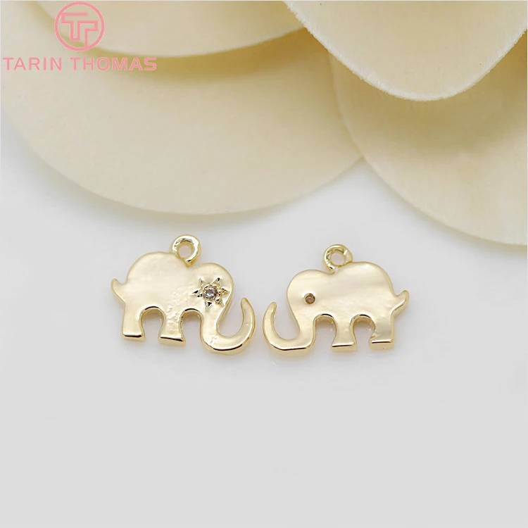 (1389)4PCS 8x 10,5 MM 24K Champagner Gold Farbe Messing mit Zirkon Elefant Charme Anhänger Hohe Qualität Diy Schmuck zubehör