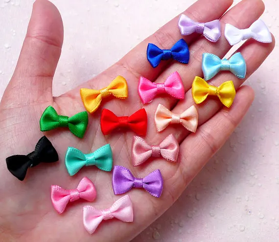 80pcs Mini Fabric Ribbon Bow Tie/Tiny Satin Bows 20mmx12mm/Mix Hair Accessory Jewellery Making Wedding Favor Embellishment