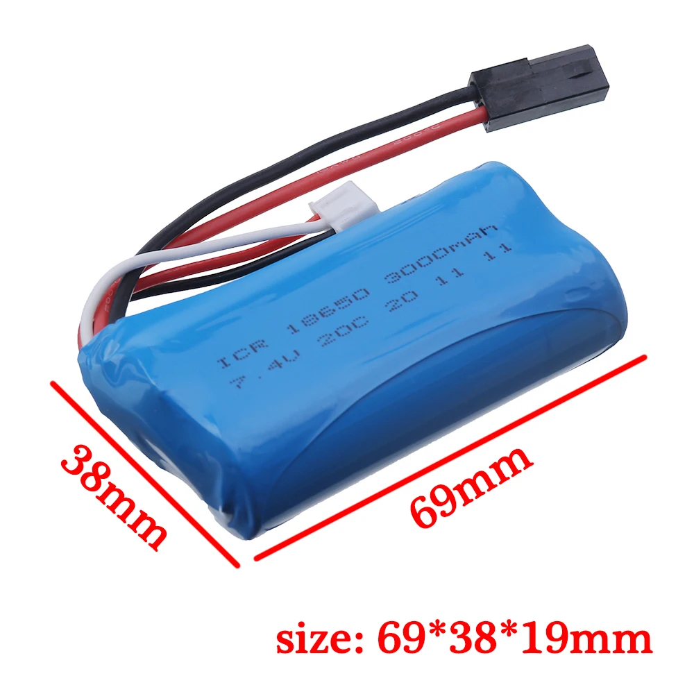 7.4V 3000mAh Lipo Battery 18650 for WPL MN99S U12A S033g Q1 H101 12423 10428 12429 remote control Truck Car Parts T/SM/JST Plug