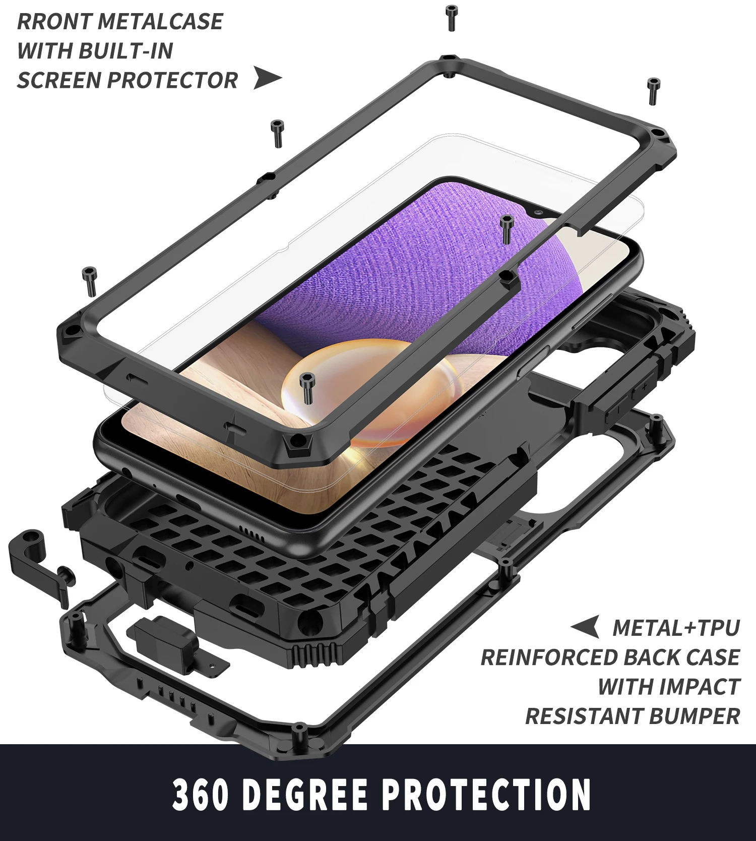 Imagem -06 - para Samsung Galaxy A32 4g 5g Poderoso Case Armadura de Metal Choque à Prova de Choque Kickstand à Prova Impermeável Água Case do Telefone para Samsung A32 5g Case