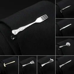 Men's Chrome Stainless Tie Clip Fork Spoon Shovel Knife Hammer Arrow Dolphin Shape Metal Tie Clip for Men Necktie Clips Pin Gift