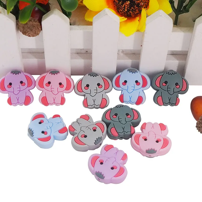 Chenkai 50PCS Elephant Baby Silicone Beads Teether Baby Cartoon Teething For DIY Baby Necklace Pendant Bracelet Accessories