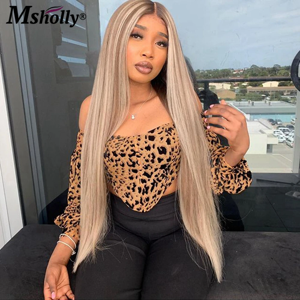 

Highlight Ash Blonde Human Hair Wigs Bone Straight 13x4 Lace Frontal Wig Human Hair Brown Brazilian Pre Plucked Hair Remy Wigs