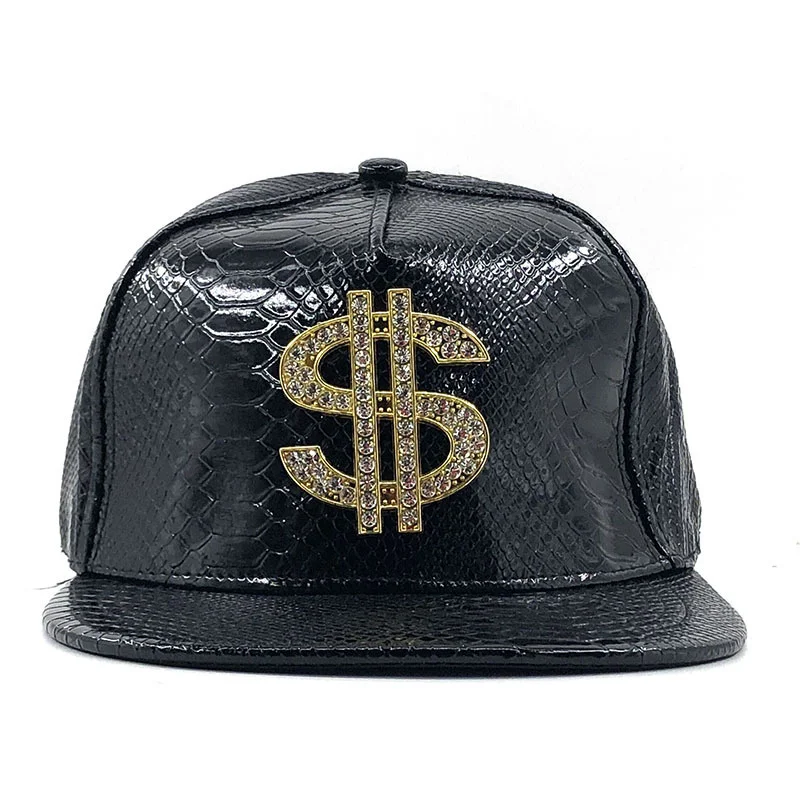 HotDoitbest Metal Golden dollar style men\'s Baseball Cap hip-hop cap leather Adjustable Snapback Hats for men and women