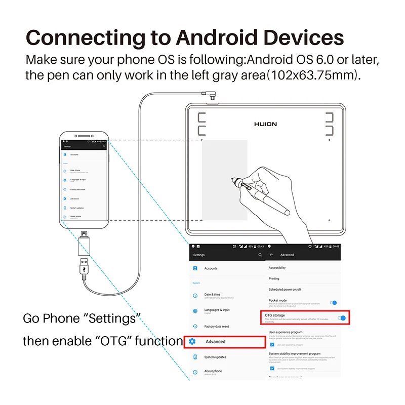 HUION HS64 6x4 Inches Graphic Drawing Tablets Phone Tablet Painting Tools with Battery-Free Stylus for Android Windows and macOS