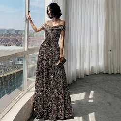 Sequin Formal Evening Dresses Boat Neck Party Dress Elegant A-line Prom Dress Customize Robe De Soiree