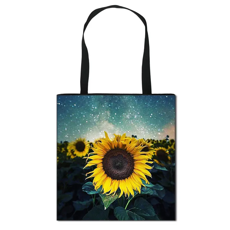 Van Gogh Sunflower Casual Tote Bag Women yellow Sunflower Canvas Shoulder Bag Ladies Fashion Handbag Large Capacity Shopping Bag