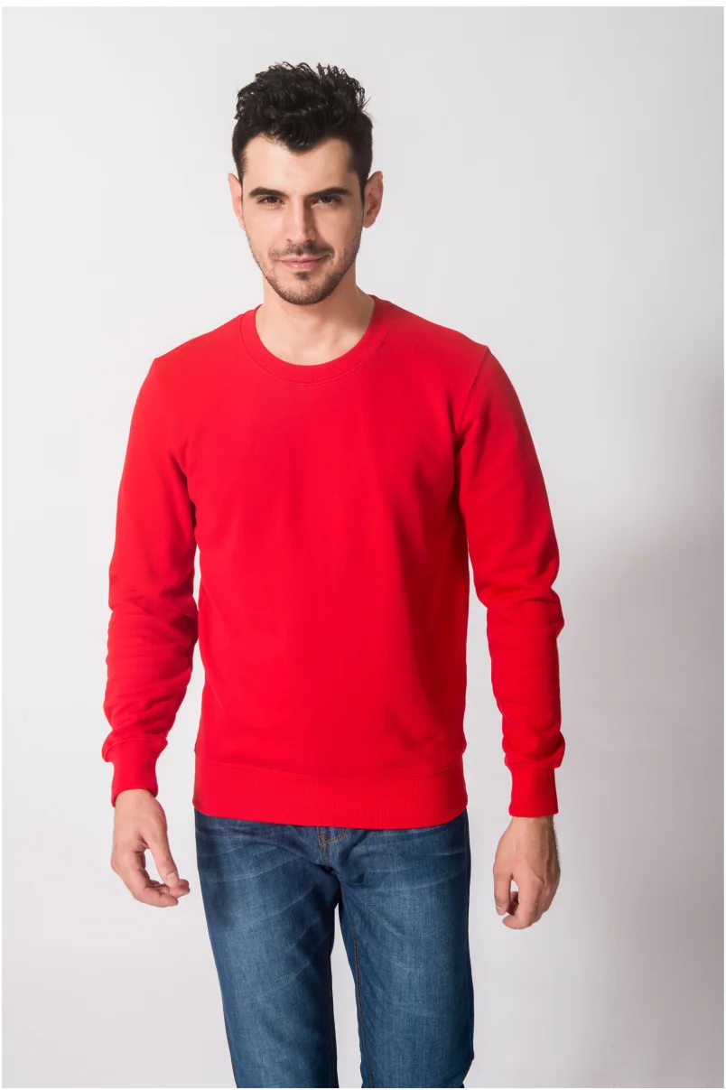 Men's Round Neck 100% Cotton Plus Velvet Long-Sleeved Sweater Custom Printed Embroidery Logo Casual Solid Color Warm Sweater 3xl