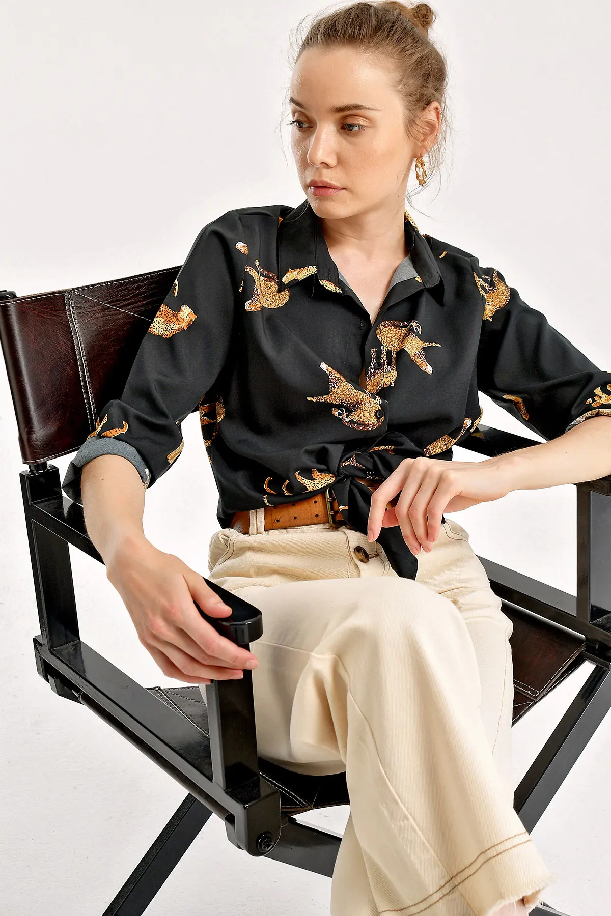 TIGER PATTERNED SHIRT 2021 Spring autumn women's shirt blouse street shirt new simple office lady long sleeve blouse