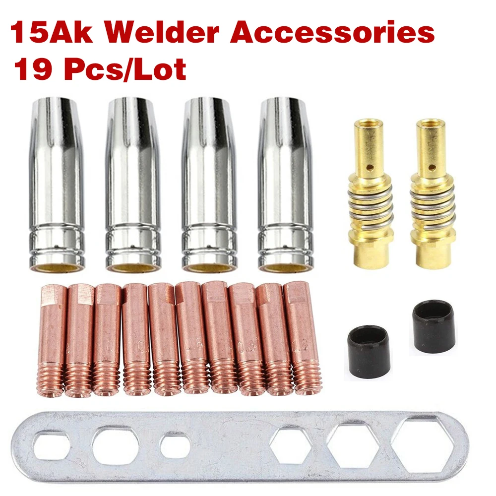 19Pcs Welding Torch Nozzle Part Kit Conical Nozzle Sleeve Rod Tool Set For Binzel 15AK MIG MAG Welding Torch Welder Accessories