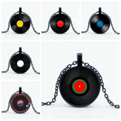 Retro Music Record Necklace Music Personal Album Round Glass Pendant Necklace Gift for Music Lovers