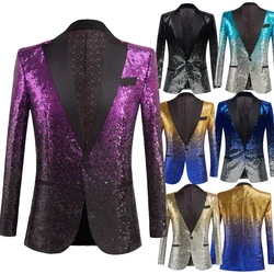 Discoloration Sequin Shawl Collar Tuxedo Suit Blazer Men Wedding Groom Singer Prom Glitter Suit Jacket DJ Club Stage Blazer