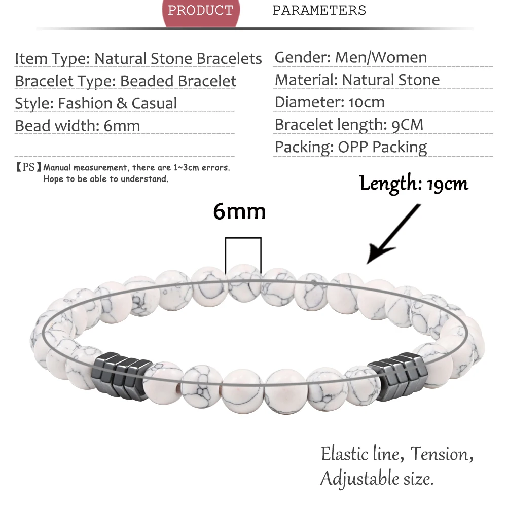 6mm Luxury Thin Men Bracelet Hematite Tiger Eyes Lava Natural Stone Beads Homme Bracelets & Bangles Energy Yoga Jewelry Pulseira