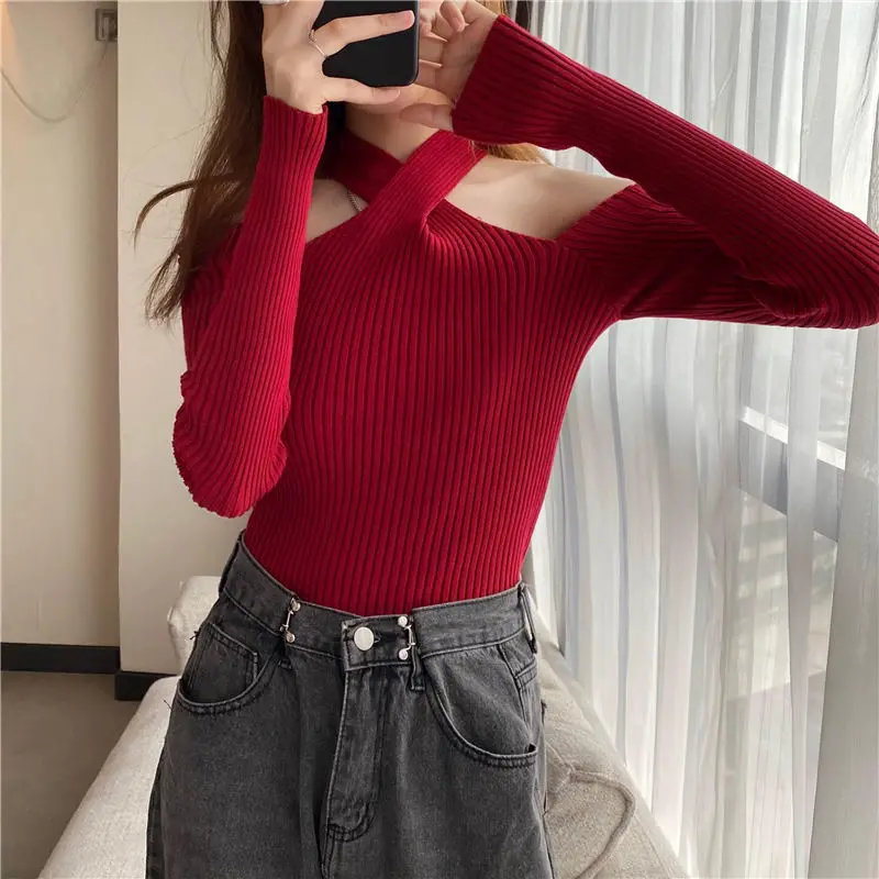 

Woman Sweaters Pull Hiver 2024 Autumn and Winter Halter Sexy Strapless Short Women's Slim Fit Femme Chandails