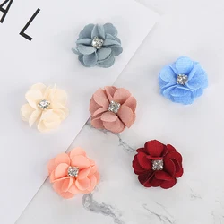 10Pcs/lot Handmade Fabric Flowers with Rhinestone Appliques Sewing Wedding Garment Accessories Flowers For Kids Headband