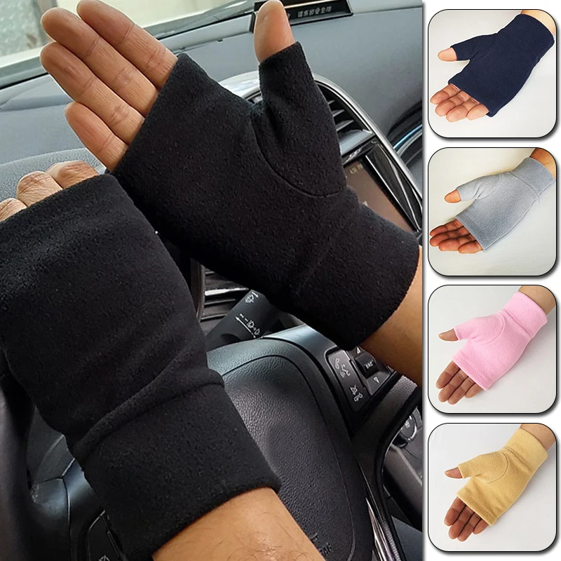 Guantes de lana para hombre y mujer, manoplas cálidas sin dedos para pantalla táctil, a prueba de viento, de terciopelo, para conducir, Unisex, de medio dedo, para correr, de invierno