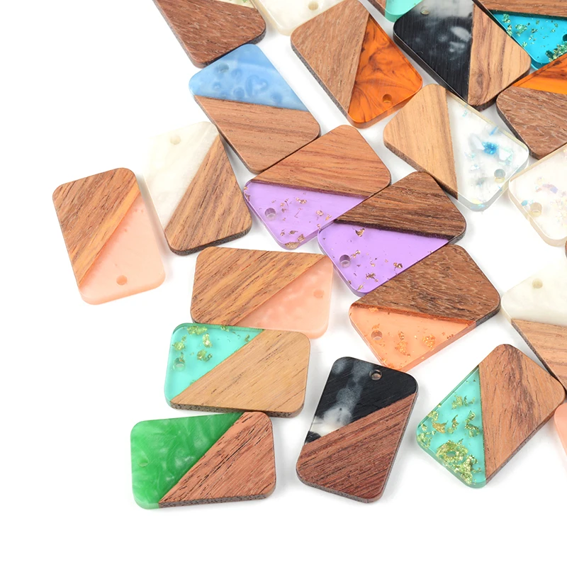 10PC Rectangle Earrings Accessories Natural Wood & Resin Splicing Hand Made DIY Making Charms Jewelry Findings & Components