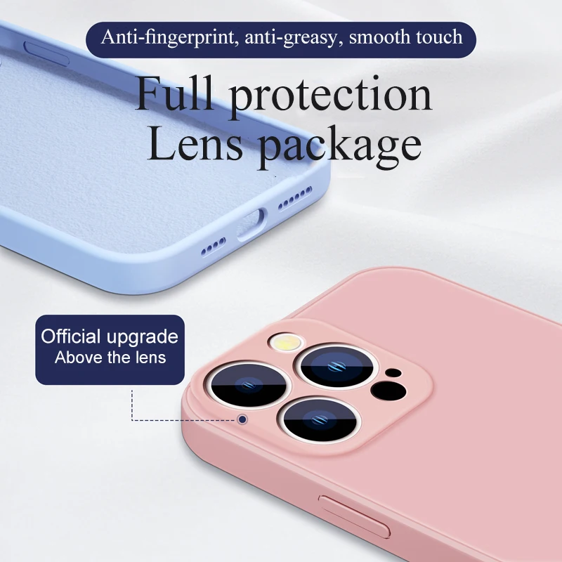 Original Square Liquid Silicone Soft Case For iPhone 11 12 13 14 15Pro Max Mini X XS XR 7 8 Plus Full Lens Protection Thin Cover