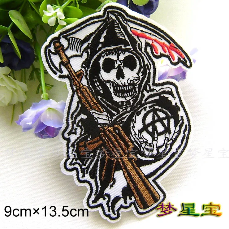 Adhesive tape A203 Skull Sickle Death flame punk style clothing decoration patch