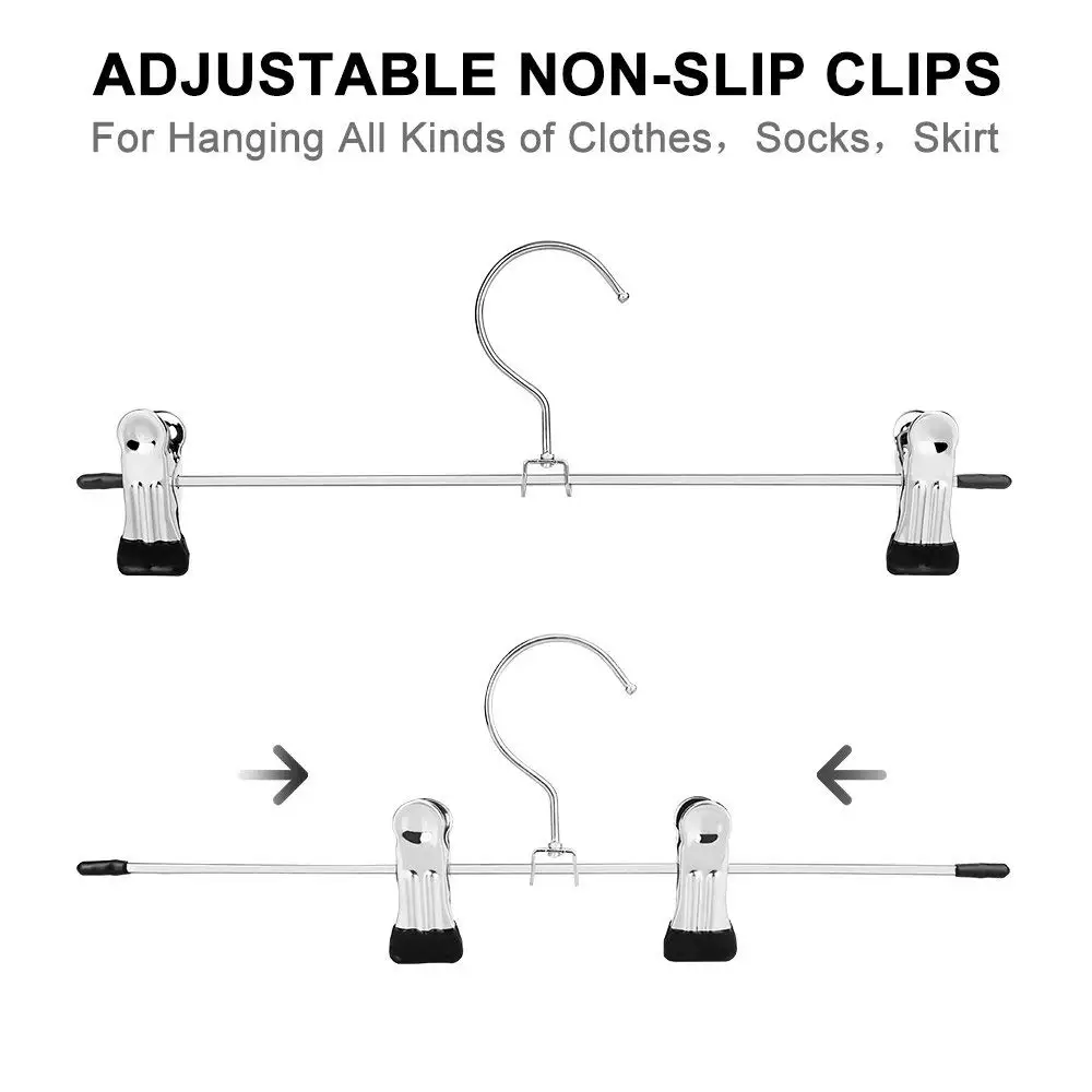 Pant Hangers Skirt Hangers with Clips 20 Pack Metal Trouser Clip Hangers for Space Saving, Ultra Thin Rust Resistant Hangers for