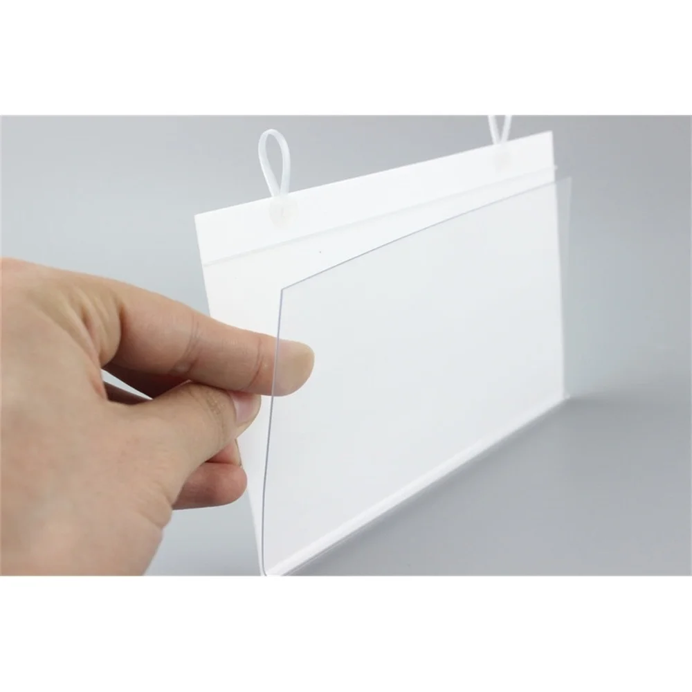 

50pcs 16*10cm Pop White Pvc Price Tag Label Display Holder Hanging Buckle On Mesh Rack Basket Shelf Label Holder Strip