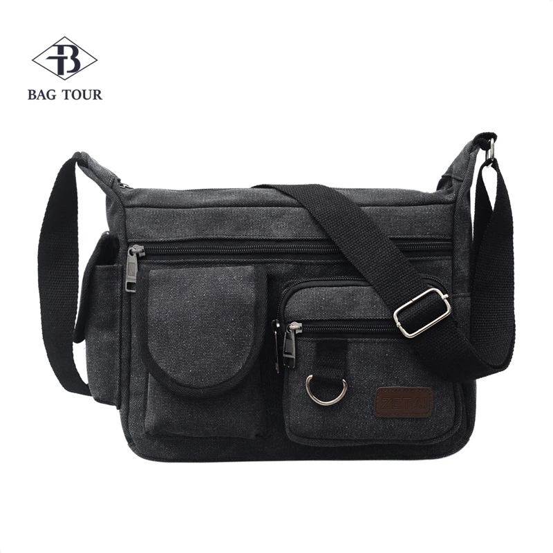 Canvas Shoulder Bags for Men Solid Colors Messenger Bags Strong Fabric Bags Vintage Style Crossbody Bags 2020 Multiple Pockets