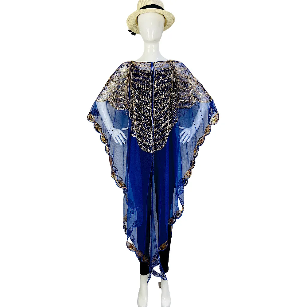 Vestido de chal de manga de murciélago de encaje negro para mujer, temperamento de viaje, cobertura, estampado hueco, lentejuelas, suelto, elegante, africano, verano 2023