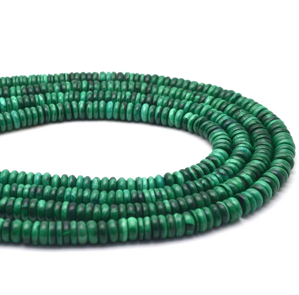 3x8mm Natural Malachite Loose Round Flat Beads Natural Stone Bead For DIY Necklace Bracelet Jewelry Making Strand 15