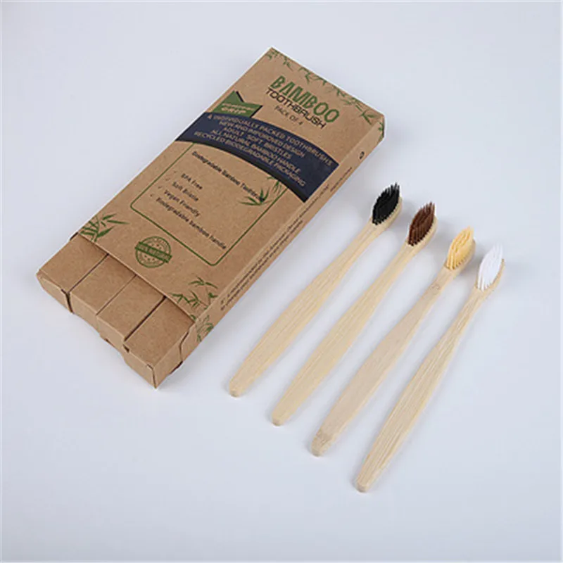 10pcs/pack Toothbrush Eco Friendly Bamboo Handle Soft bristles biodegradable Environmentally Portable Travel Tooth Brush Set