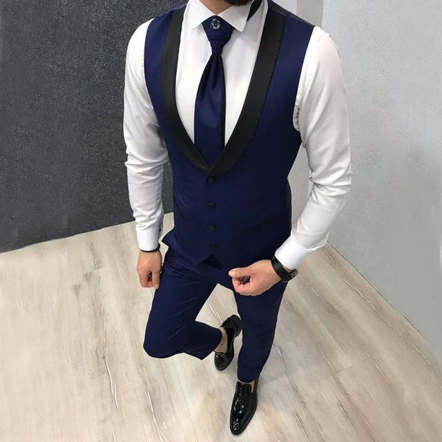 Formal Shawl Lapel Navy Blue Men Suits 2019 Custom Made 3 Piece Classic Wedding Groom Suits For Men Slim Fit Suit Mens Tuxedo AliExpress