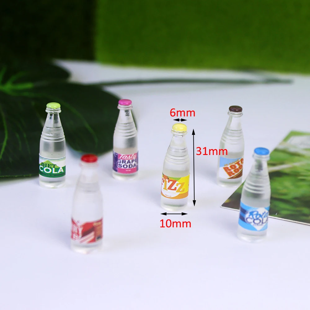 6Pcs 1/12 Dollhouse Miniature Accessories Mini Resin Soda Bottle Simulation Water Bottle Model Toy for Doll House Decoration ob1