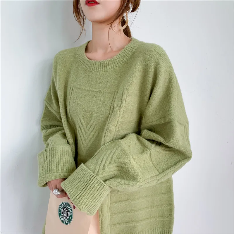 [ZAYAU]Autumn and Winter Leisure New Loose Lazy Wind Top Medium Long Pullover Knitted Versatile Korean Twist Sweater