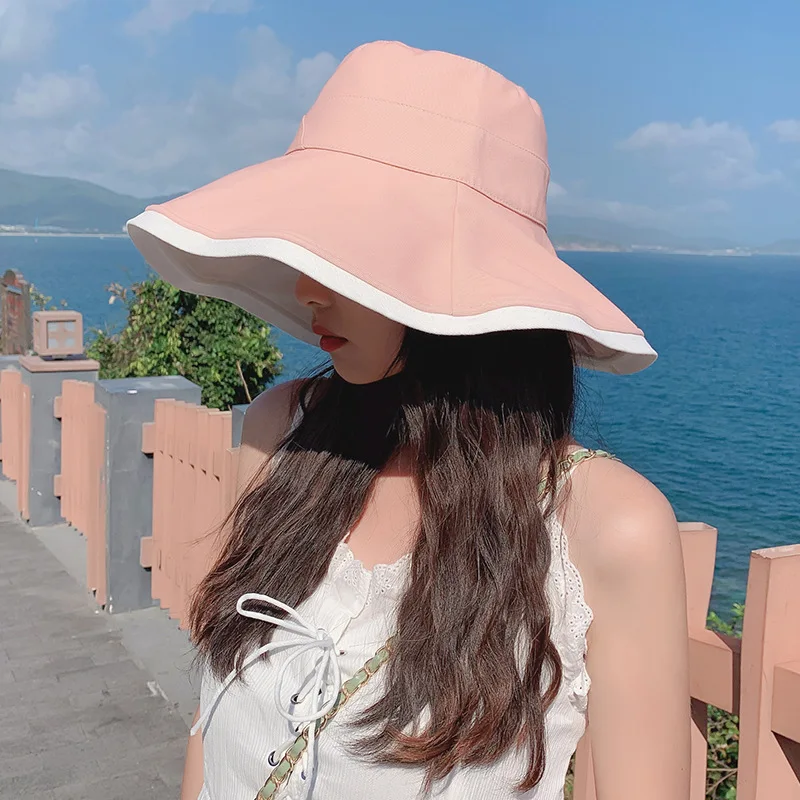 K221 Hat Female Summer Sun Hat Sunscreen Double sided Fisherman Hat Wild Anti-Ultraviolet Big Brim Women's Hat Bucket Hat Panama