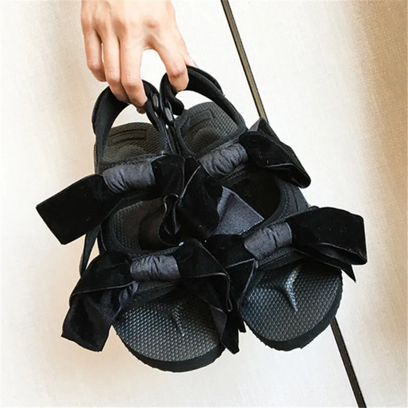 

Bowknot Decor Women Summer Sandals Comfortable Flats Feamle Outdoor Beach Shoes Thick Sole Platform Sandalias EVA Black