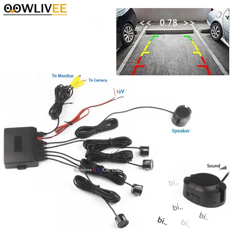 OOWLIVEE Car Parking Sensor 4 Car Reverse Backup Rear Step Buzzer Radar Alert Parktronic Video System For Car Radio Image Camera