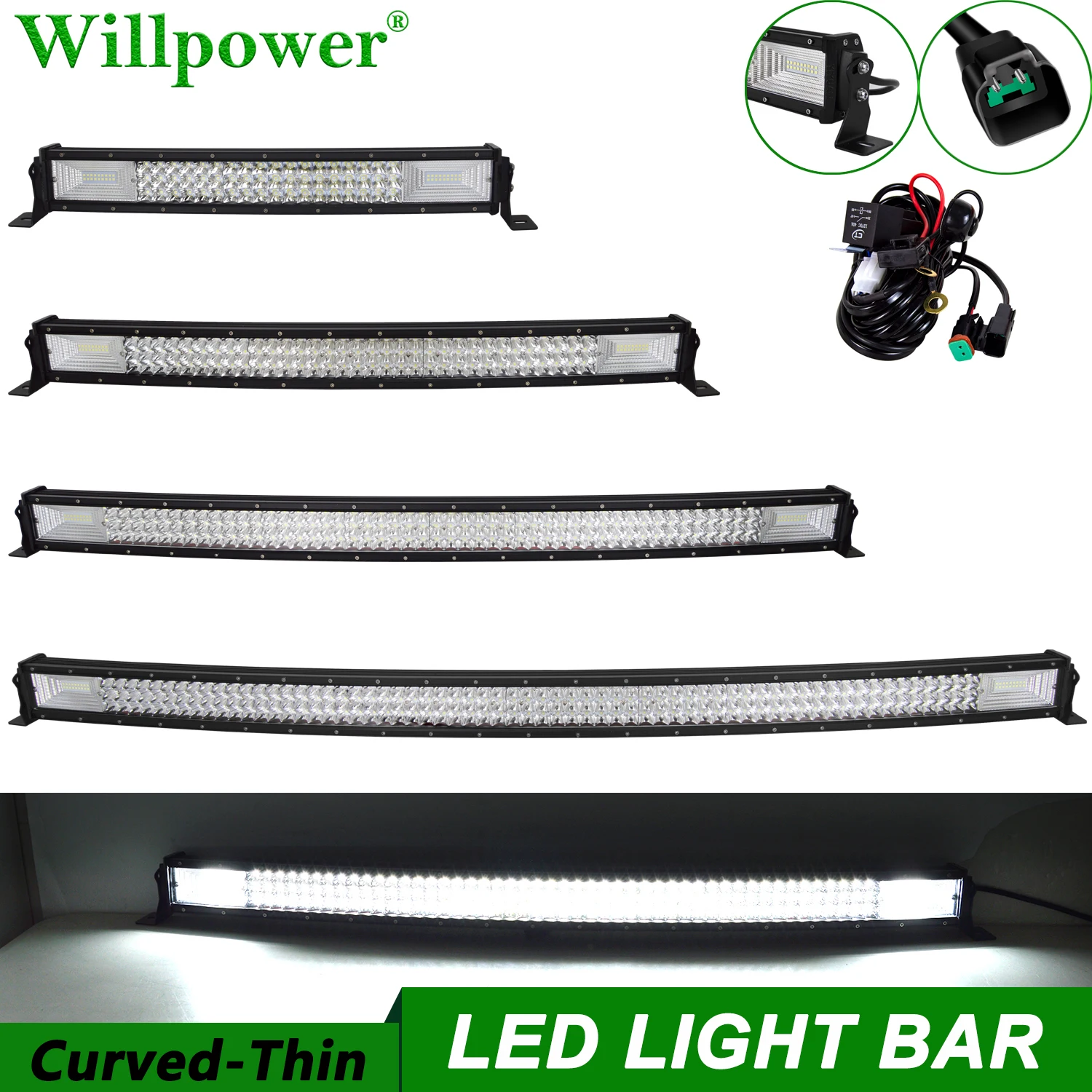 Offroad Car Roof 22 32 42 52 inch Curved Slim Light Bar For Jeep Dodge Chevy 4x4 Truck Pickup Bumper Fog Light Bars LED Lightbar