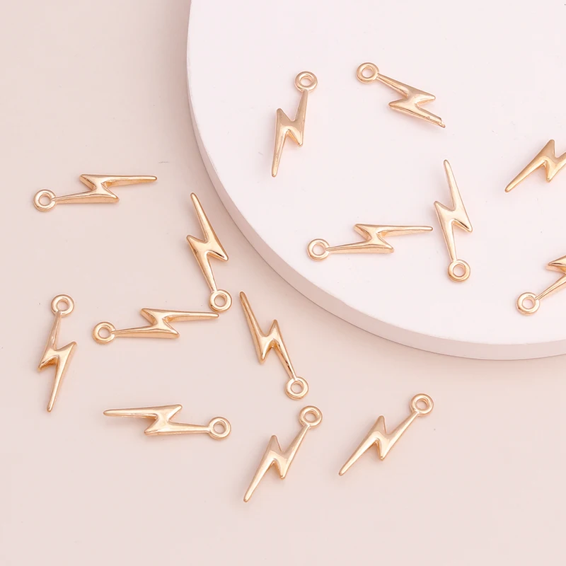 40pcs Small Gold Color Lightning Charms Beads for Pendants Necklaces Handmade Bracelets 20x6mm Jewelry Accessories