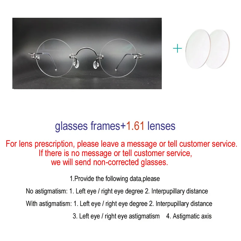 YUJO Vintage Round Rimless Eyeglasses 40mm 6
