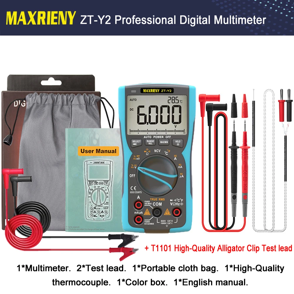 MAXRIENY Professional Digital Multimeter True-RMS Analog Tester Current Voltmeter Capacitor Resistance Temperature NCV Hz Meter