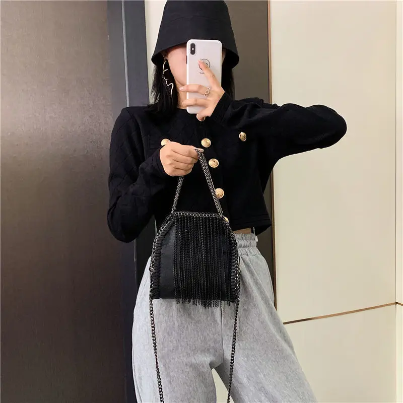 Vintage Fashion Cool Punk Designer Small Flap Bag Bags Women\'s Handbags 2021 New Metal Fringe PU Leather Women Shoulder Bags