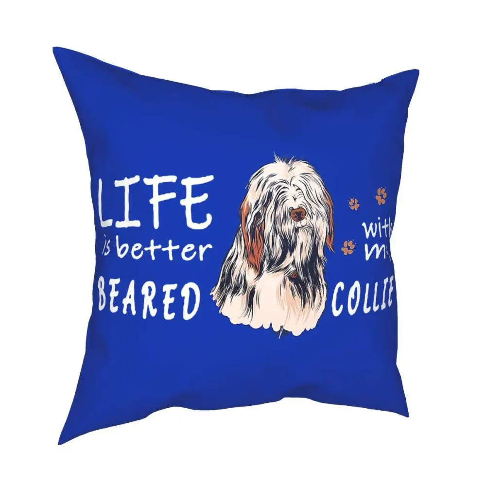 Bearded Collie Dog Lovers Throw Pillow Cover Polyester Cushions for Sofa Old English Sheepdog Bobtail Dog Pillowcover Home Decor