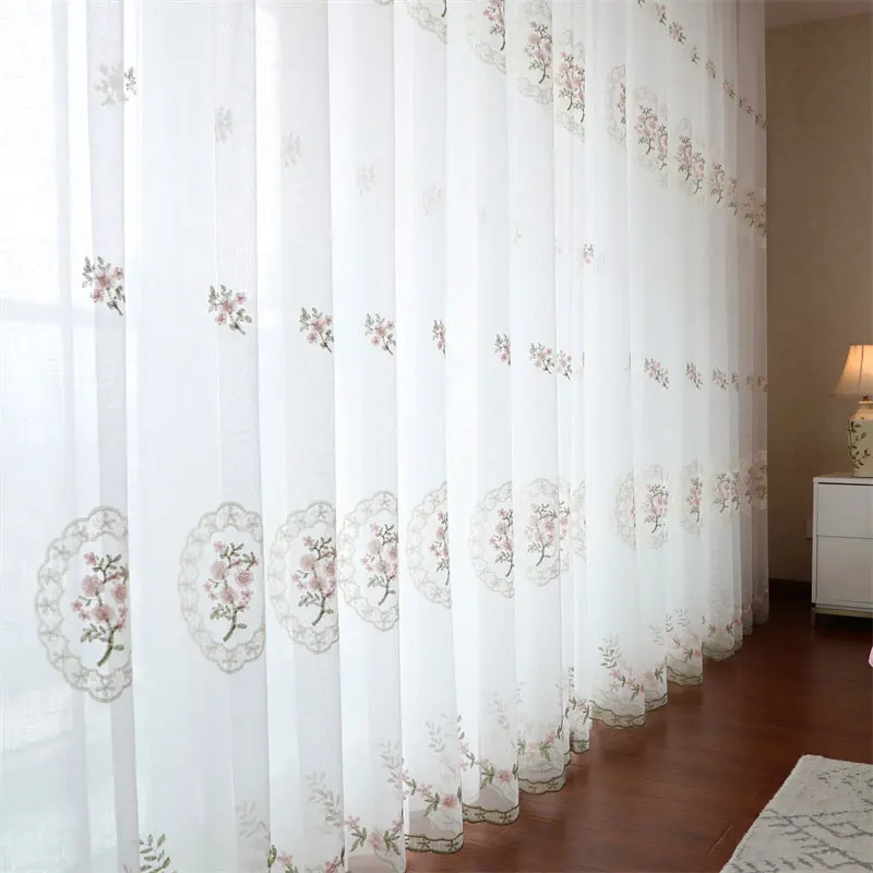 

Floral Embroidered Tulle Curtains for Bedroom Window Treatments Europe Sheer Voile For Livingroom Kitchen Drapes Blind Decor