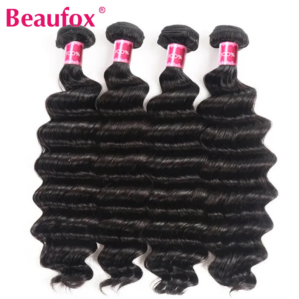 Beaufox หลวม Deep WAVE มนุษย์ผม Double Weft Wavy Human Hair Bundles บราซิล Remy ผมรวมกลุ่ม 1/3/4 PCS