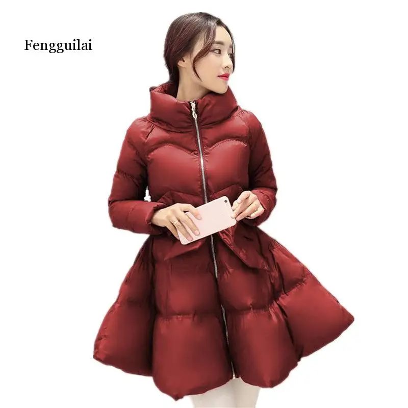 Black Down Cotton Coat Winter Jacket Female Slim Warm Long Sleeve Women Winter Jacket Padded Outerwear Thick Ladies Coats