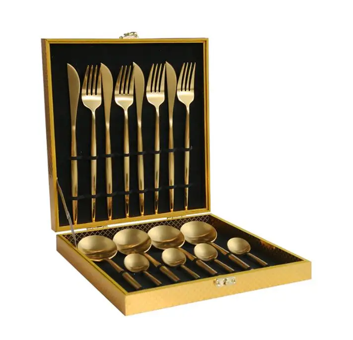 

16pcs Dinnerware Set Rose Gold Cutlery Set 18/10 Stainless Steel Tableware Fork Knife Spoon Dinner Set Silverware With Gift Box