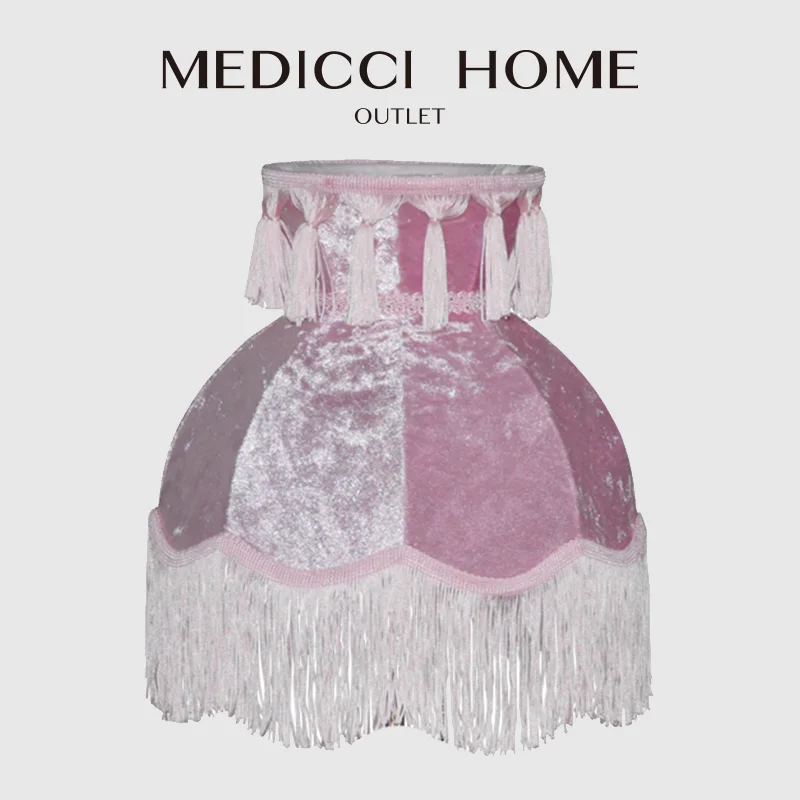 

Medicci Home Lush Velvet Lampshade Fringed Retro Pink Color French Style Handmade Luxury Lamp Shade for Table Lamps Replacement