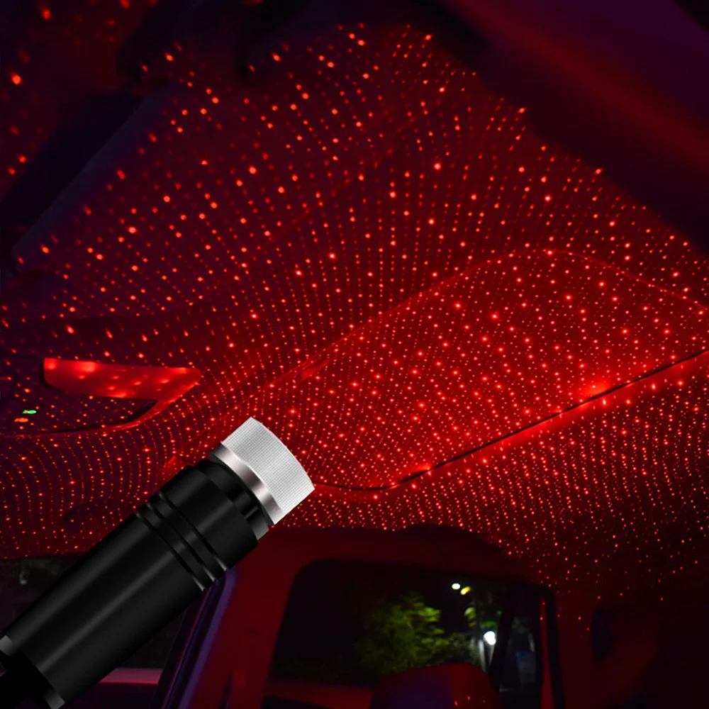 Car Roof Star Light Interior Mini LED Starry Laser Atmosphere Ambient Projector Lights USB Red Auto Decoration Night Lamp Bule