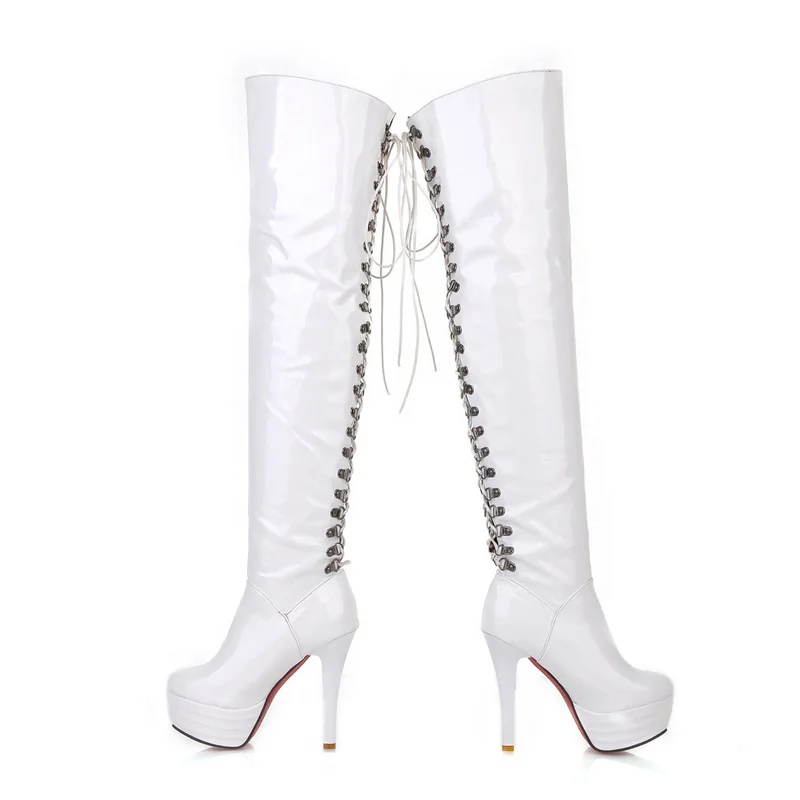 Oversized Super High Boots High Waterproof High Heels High Tube Night Dance Patent Leather Cross Strap Ladies Over-The-Knee Boot