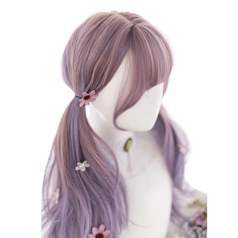 L-email wig Long Loose Wave Gradient Purple Lolita Wigs Praty Daily Cosplay Wig Bangs Heat Resistant Synthetic Hair